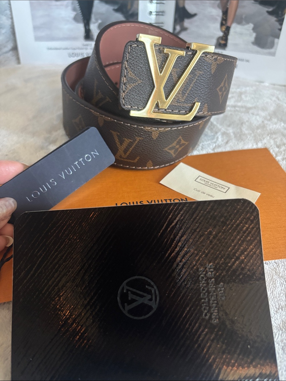 Louis Vuitton Brown Monogram LV Buckle Belt with Gold Hardware (was a gift) - Picture 2 of 5